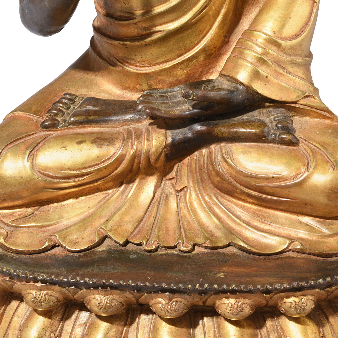 Feet Detail From Gilt Brass Sitting Buddha - Vitarka  Mudra | Indigo Antiques