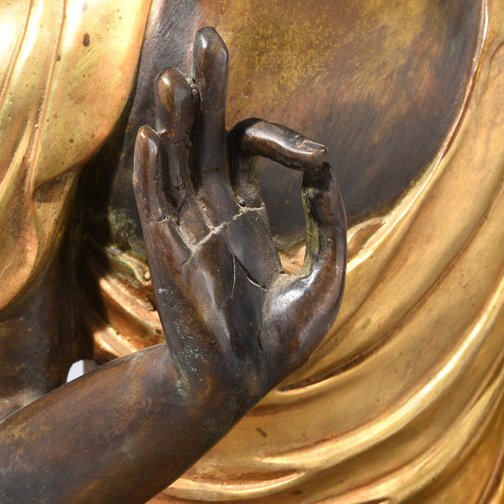 Hand Detail From Gilt Brass Sitting Buddha - Vitarka Mudra | Indigo Antiques