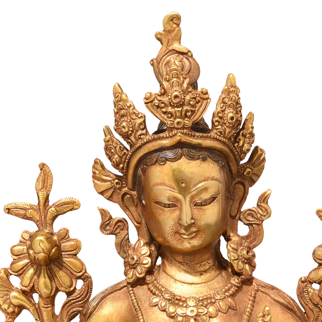 Face Detail From Small Gilt Bronze Statue Of The Tibetan Goddess Tara | Indigo Antiques