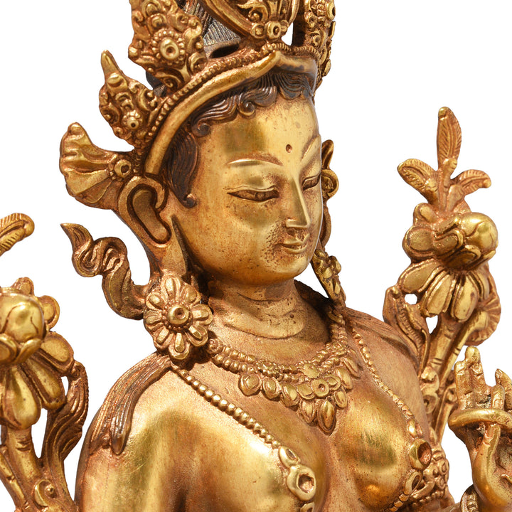 Face Detail From Small Gilt Bronze Statue Of The Tibetan Goddess Tara | Indigo Antiques