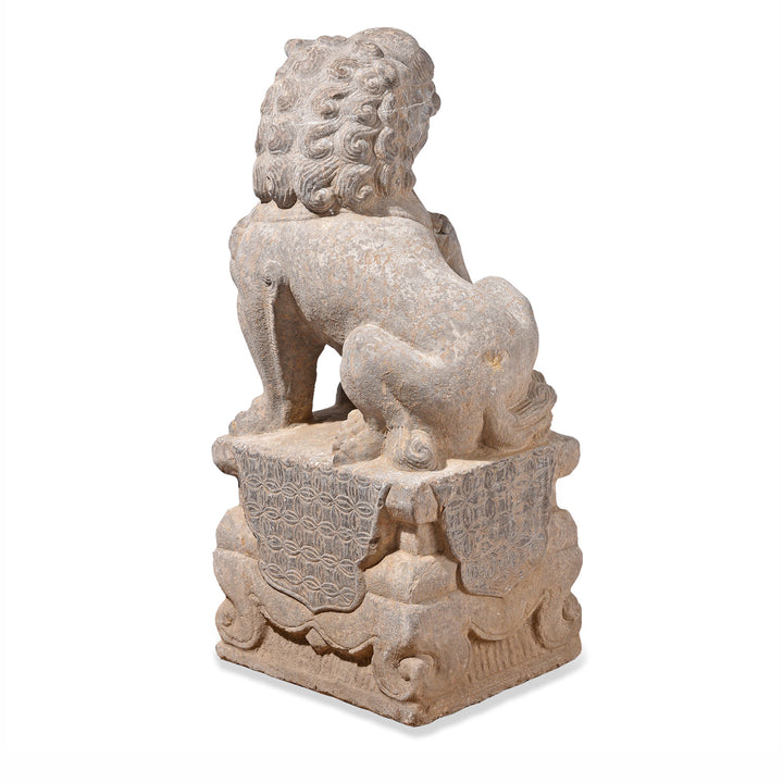 Back Of Pair Of Chinese Carved Stone Foo Dogs | Indigo Antiques