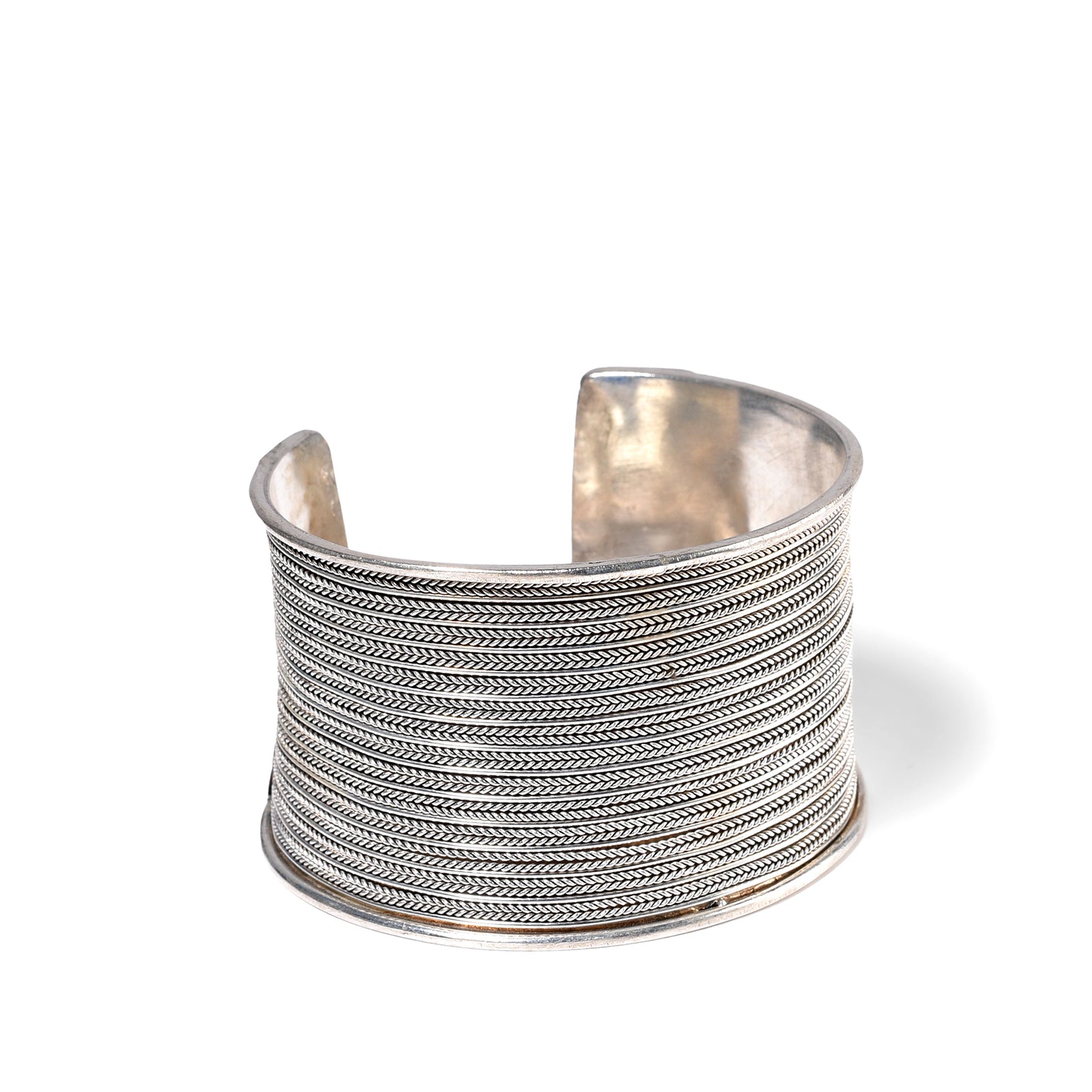 Miao White Metal Cuff - Chevron | Indigo Antiques