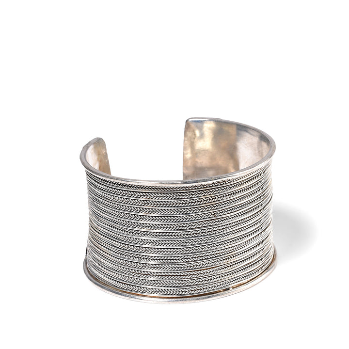 Miao White Metal Cuff - Chevron | Indigo Antiques