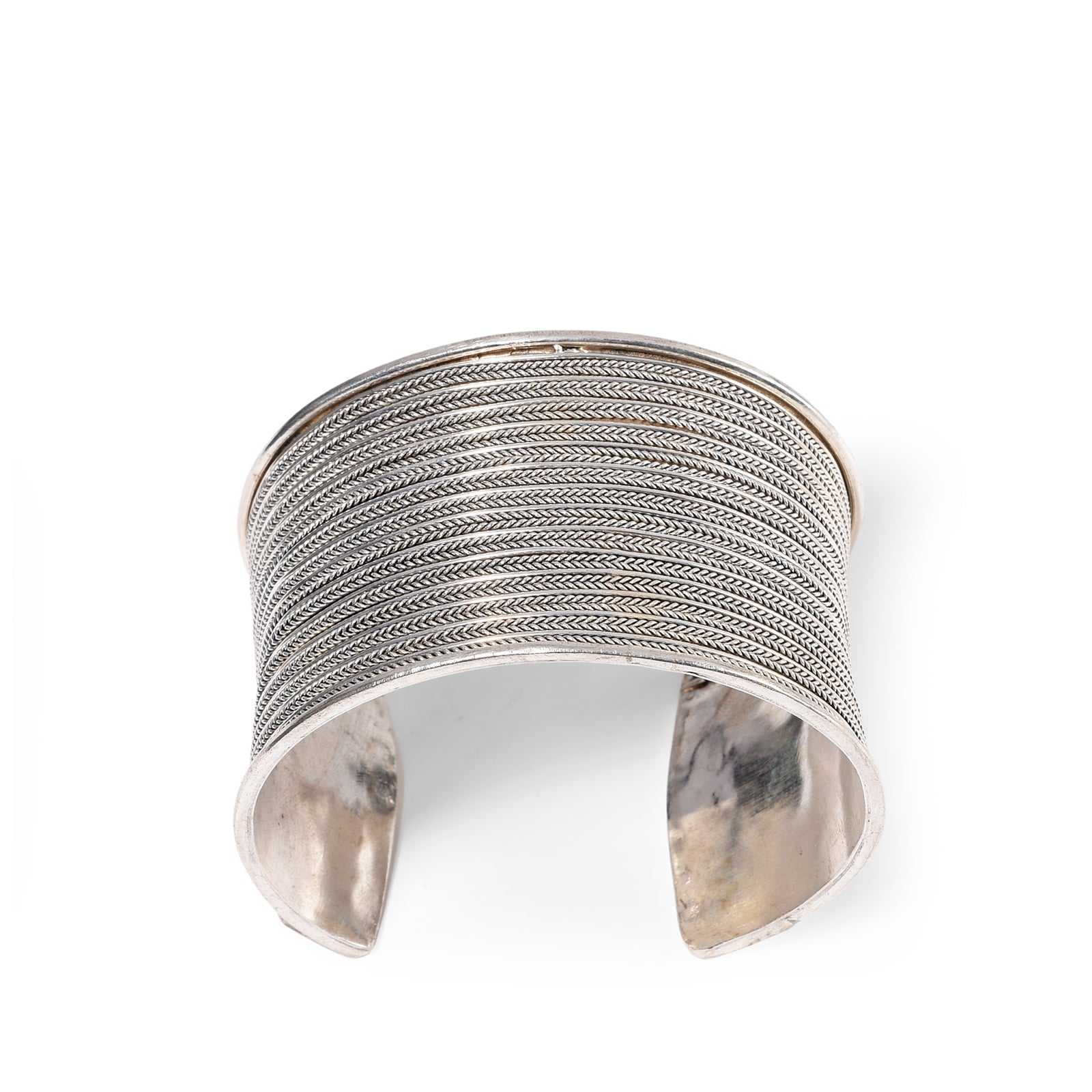 Miao White Metal Cuff - Chevron | Indigo Antiques