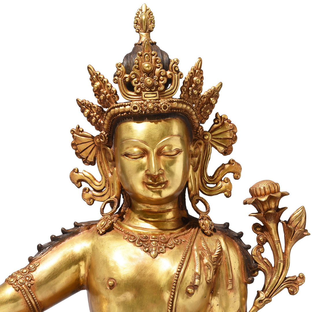 Face detail of Gilt Brass Statue Of Indra