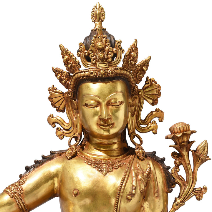 Face detail of Gilt Brass Statue Of Indra
