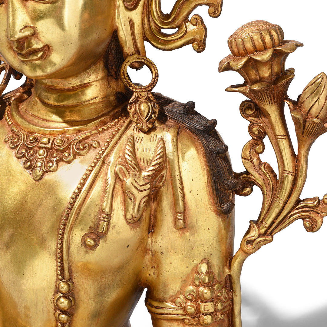 Shoulder Detail Displaying Animal From Gilt Bronze Statue of the Bodhisattva Avalokiteshvara | Indigo Antiques
