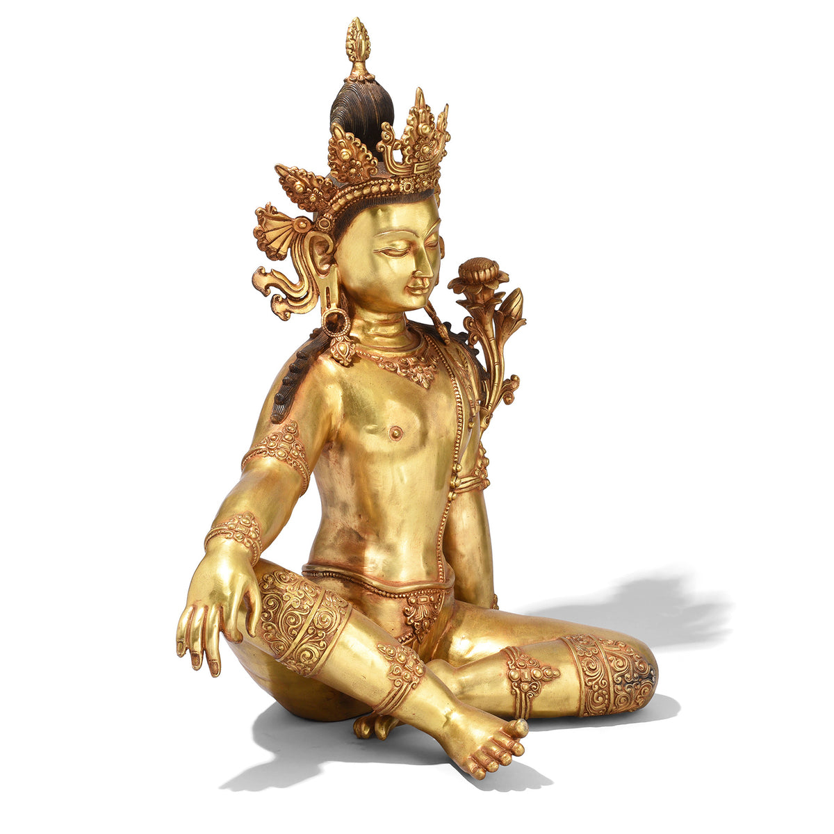 Side view of Gilt Brass Statue Of Indra