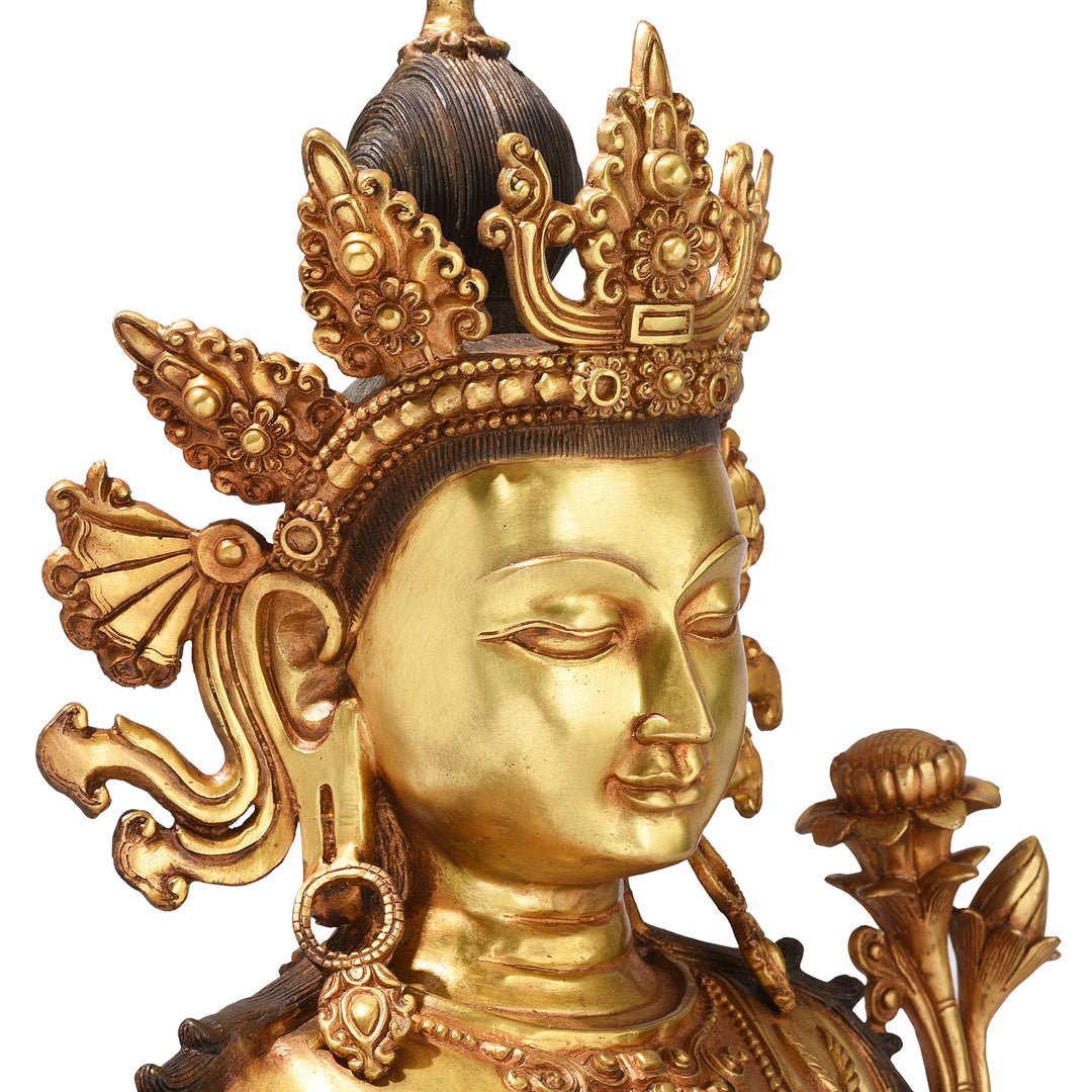 Face detail of Gilt Brass Statue Of Indra