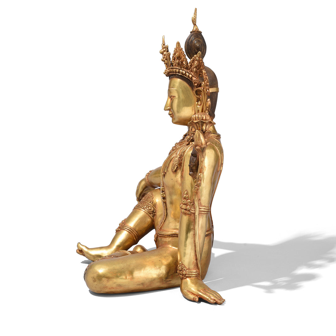 Side View Of Gilt Bronze Statue of the Bodhisattva Avalokiteshvara | Indigo Antiques