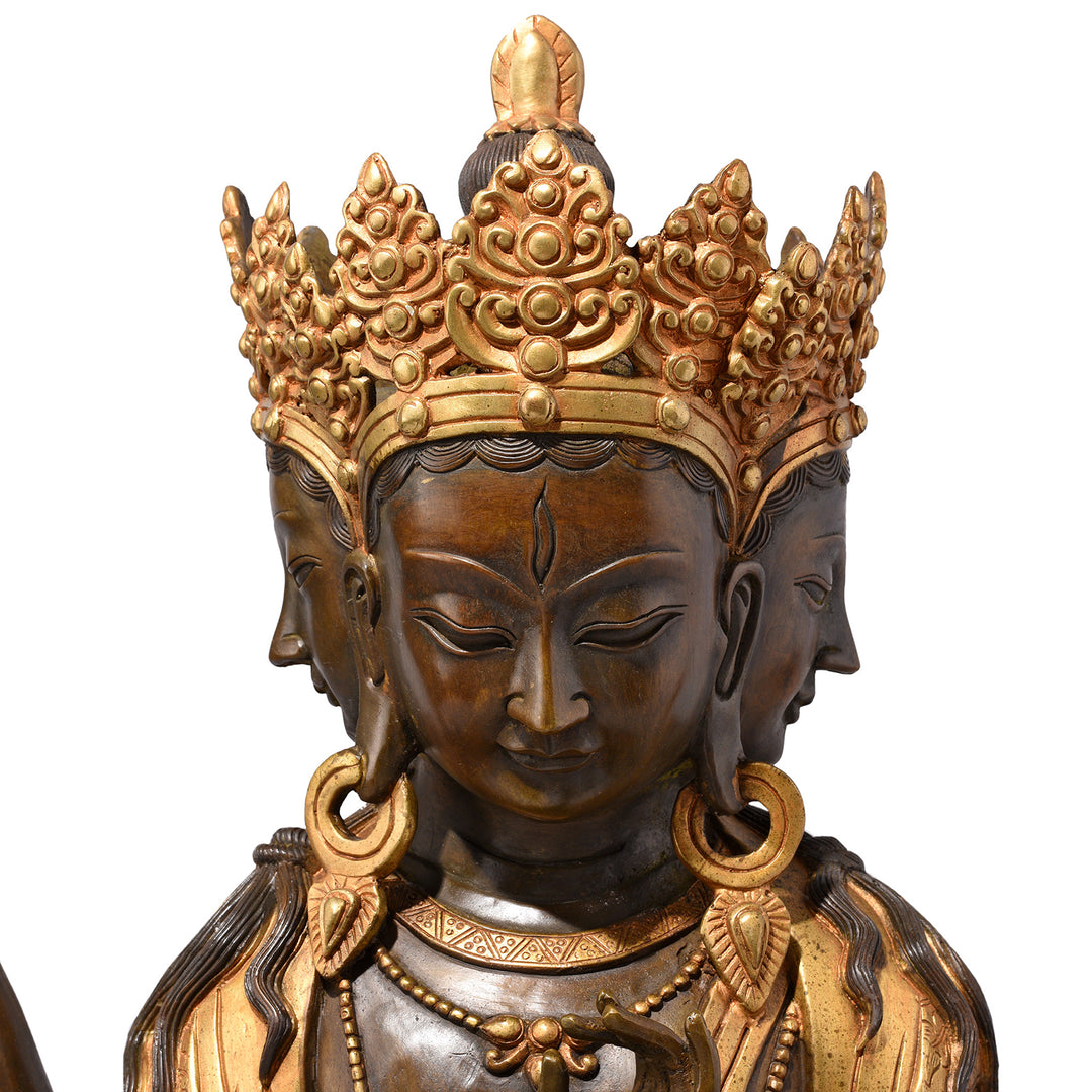 Front On Facial View Of Gilded Statue of Usnisavijaya -  Buddha of Longevity | Indigo Antiques
