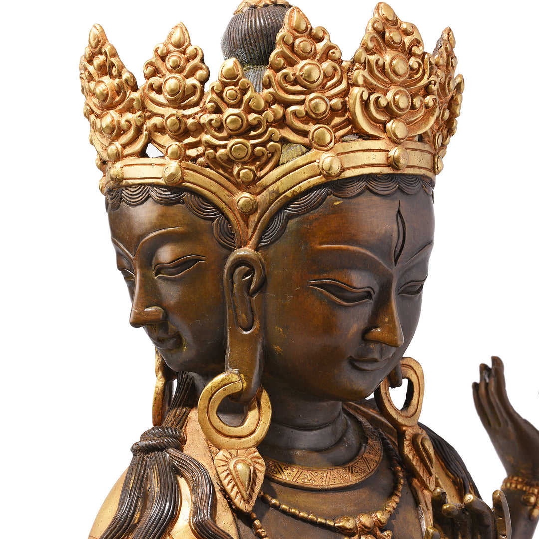 Angled Face And Crown Detail From Gilded Statue of Usnisavijaya -  Buddha of Longevity | Indigo Antiques 