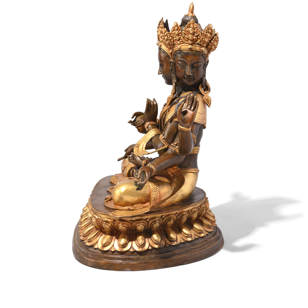 Side View Of Gilded Statue of Usnisavijaya -  Buddha of Longevity | Indigo Antiques