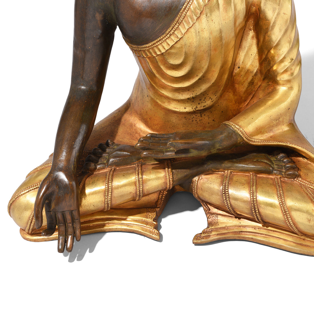 Hands Detail From Gilt Bronze Sitting Buddha Statue - Varada Mudra | Indigo Antiques