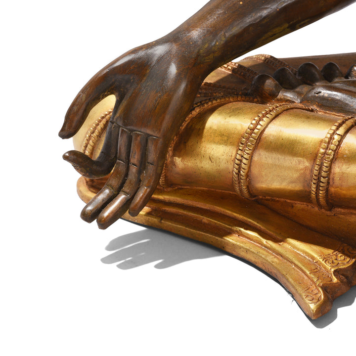 Hands Detail From Gilt Bronze Sitting Buddha Statue - Varada Mudra | Indigo Antiques