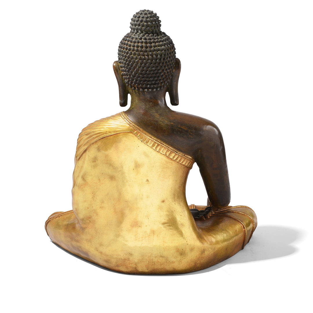 Back Of Gilt Bronze Sitting Buddha Statue - Varada Mudra | Indigo Antiques