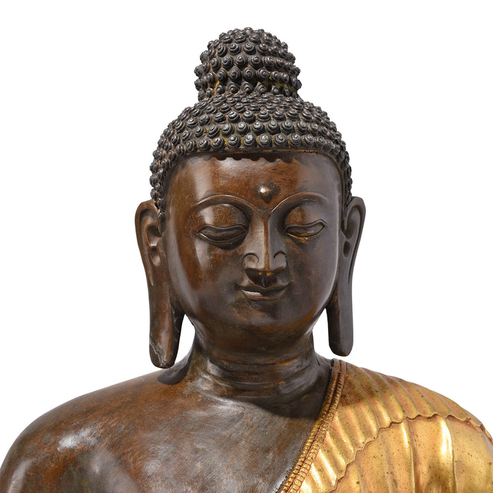Face Detail From Gilded Statue Of Buddha - Dhyana Mudra Pose | Indigo Antiques