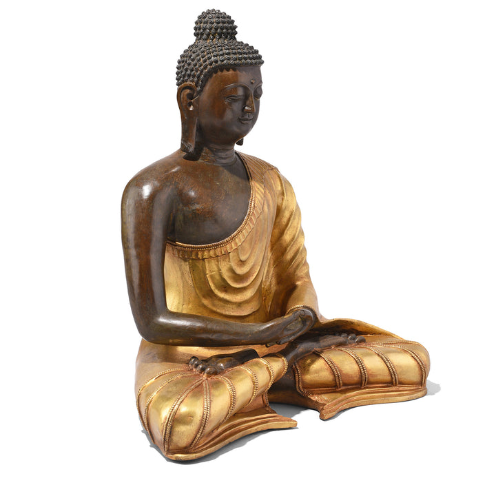 Angled View Of Gilded Statue Of Buddha - Dhyana Mudra Pose | Indigo Antiques