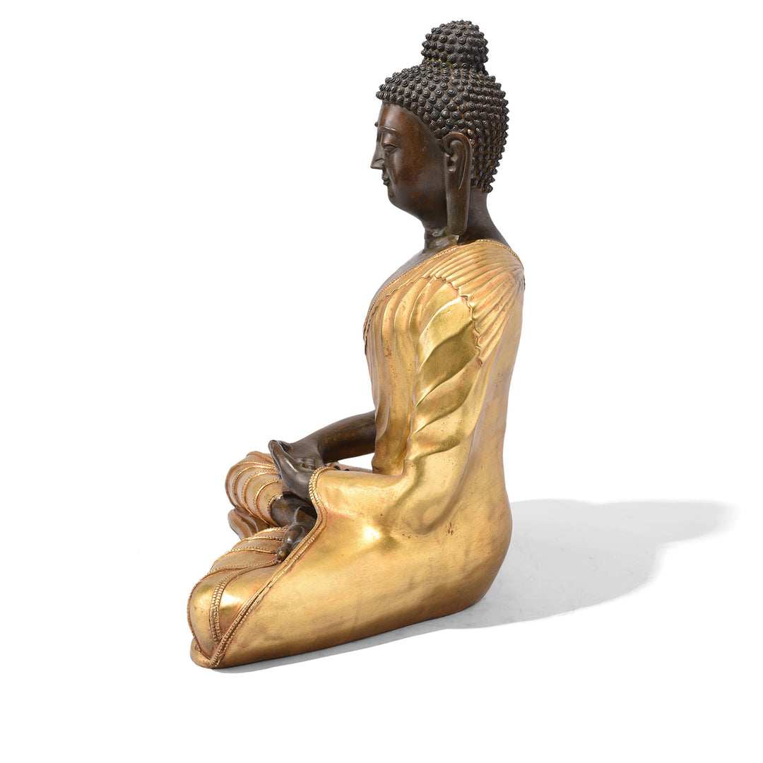 Side View Of Gilded Statue Of Buddha - Dhyana Mudra Pose | Indigo Antiques