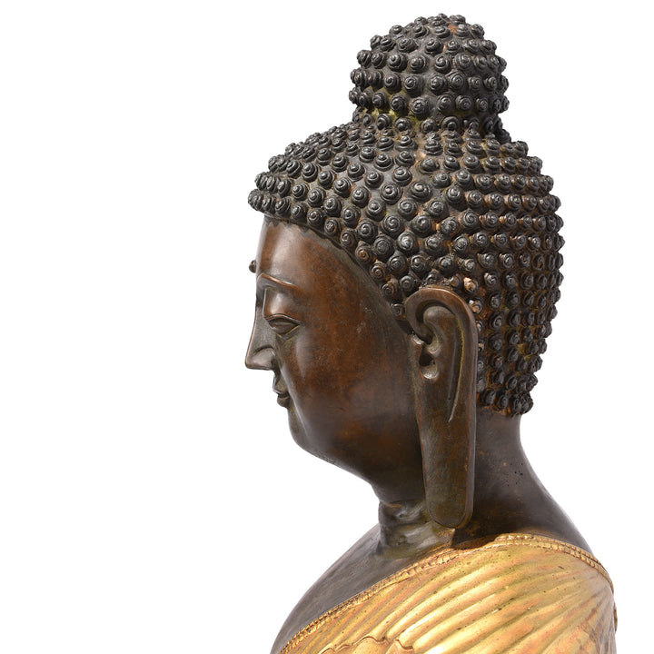 Profile View Of Gilded Statue Of Buddha - Dhyana Mudra Pose | Indigo Antiques