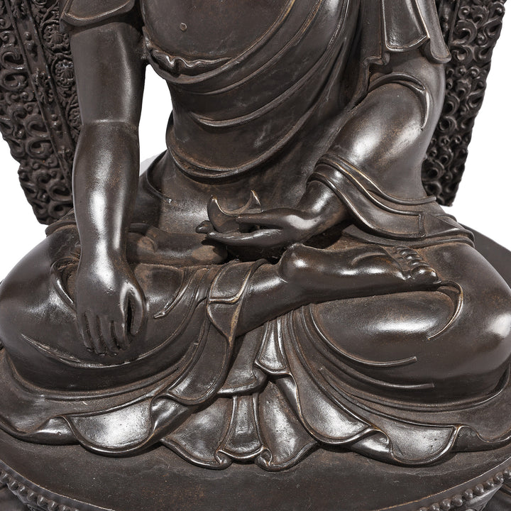 Hands Detail From Bronze Sitting Buddha Statue - Bhumisparsha Mudra | Indigo Antiques