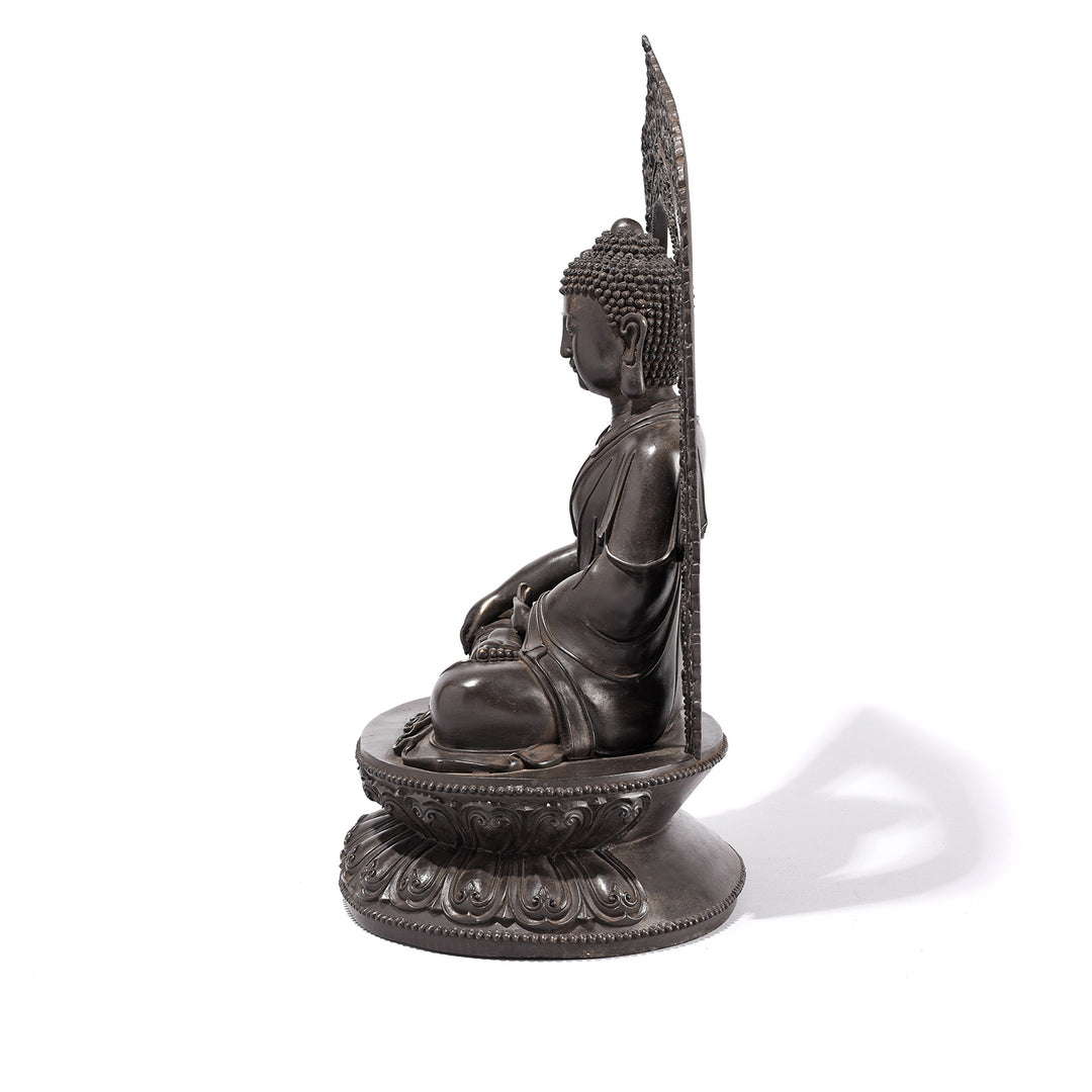 Side VIew Of Bronze Sitting Buddha Statue - Bhumisparsha Mudra | Indigo Antiques