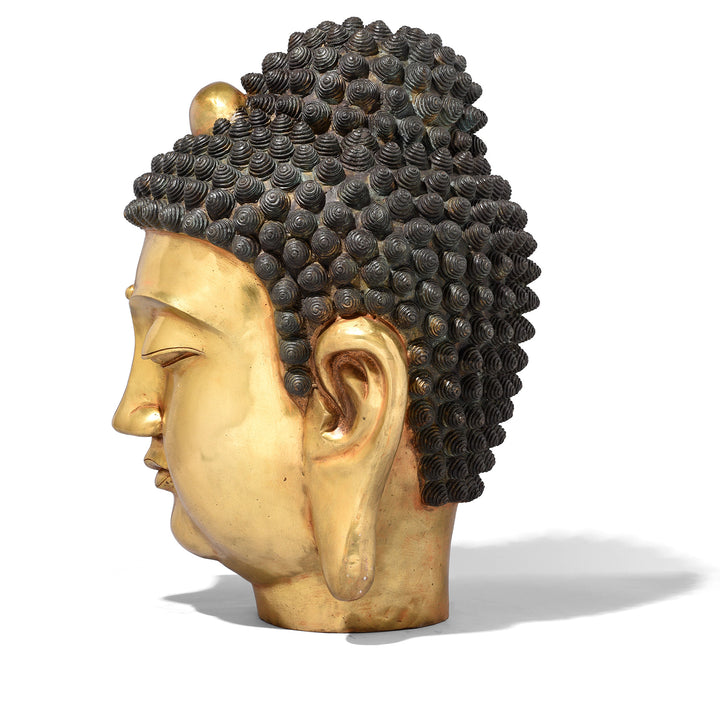 Profile View Of Gilded Brass Head of Lord Buddha | Indigo Antiques