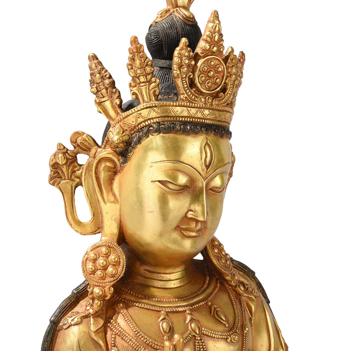 Face Detail From Gilt Brass Statue Of Amitāyus | Indigo Antiques