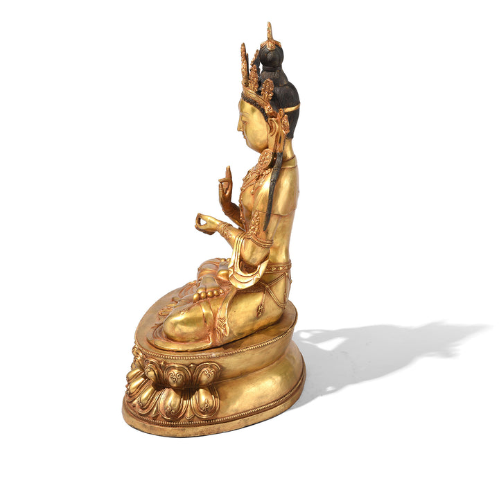 Side View Of Gilt Brass Statue Of Amitāyus | Indigo Antiques