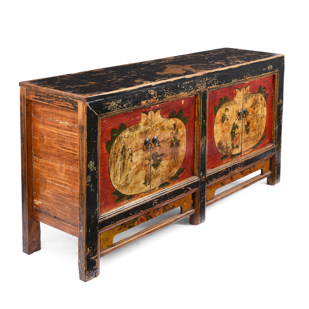 Angled View Showing Depth Of Antique Painted Mongolian Grain Store Sideboard | Indigo Antiques