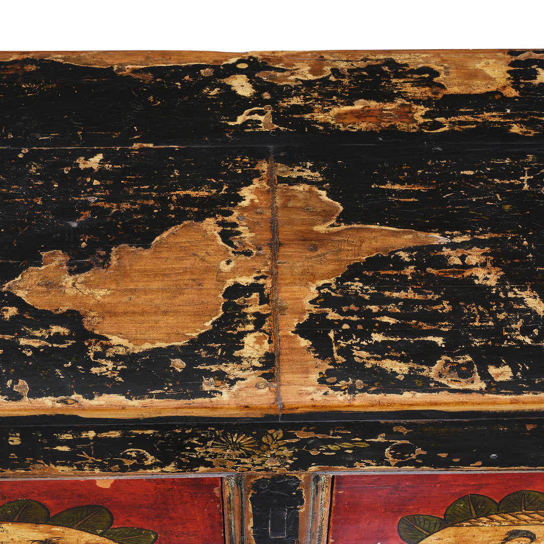 Surface Detail From Antique Painted Mongolian Grain Store Sideboard | Indigo Antiques
