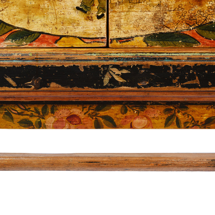 Bottom Frame Artwork Detail On Antique Painted Mongolian Grain Store Sideboard | Indigo Antiques