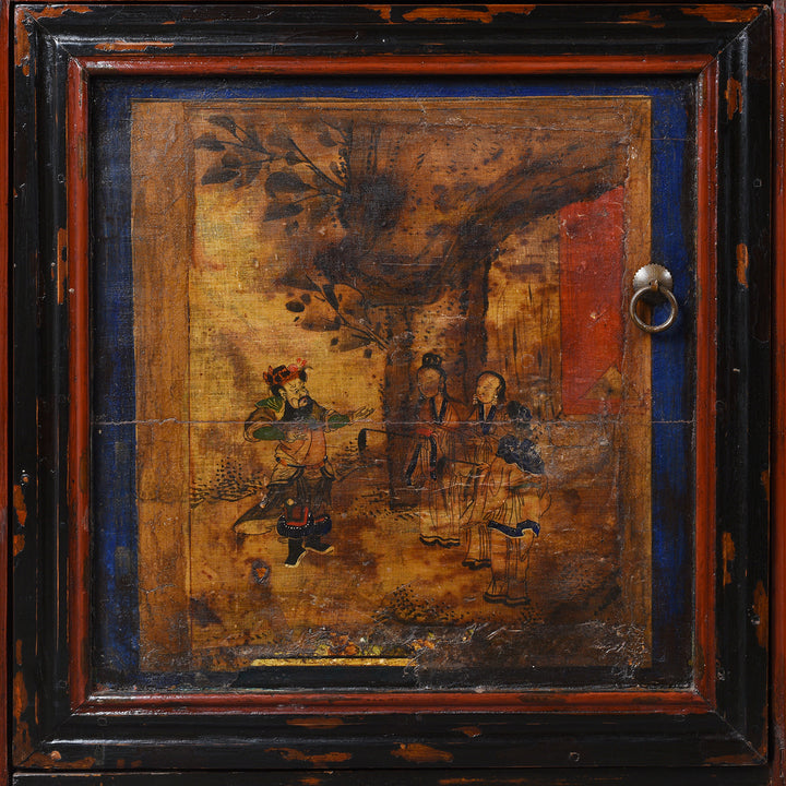 Detail From Door Dispalying Artwork On AntiquePainted Sideboard From Mongolia | Indigo Antiques