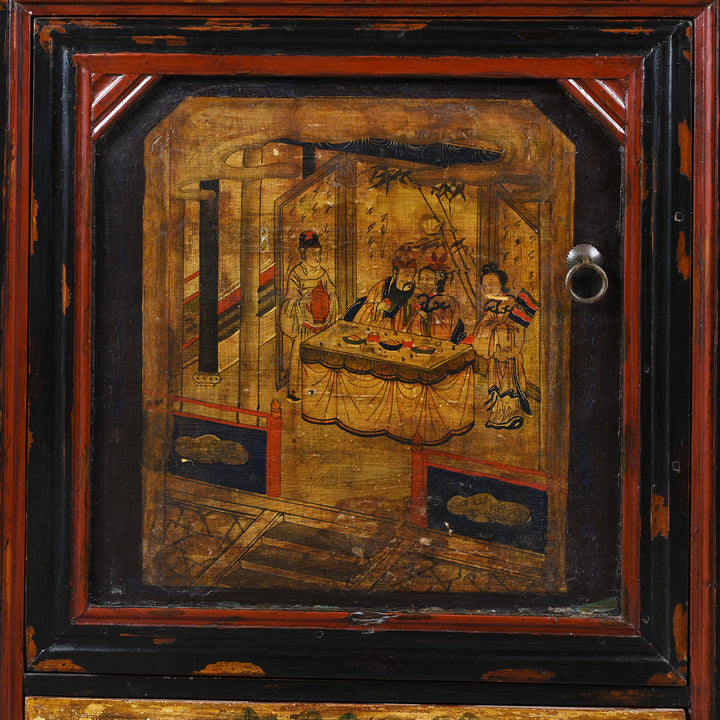 Detail From Door Dispalying Artwork On AntiquePainted Sideboard From Mongolia | Indigo Antiques