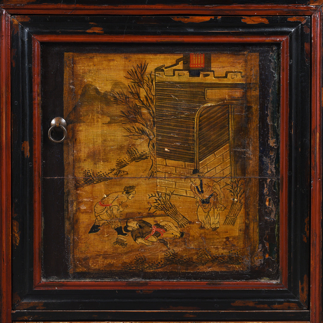 Detail From Door Dispalying Artwork On AntiquePainted Sideboard From Mongolia | Indigo Antiques