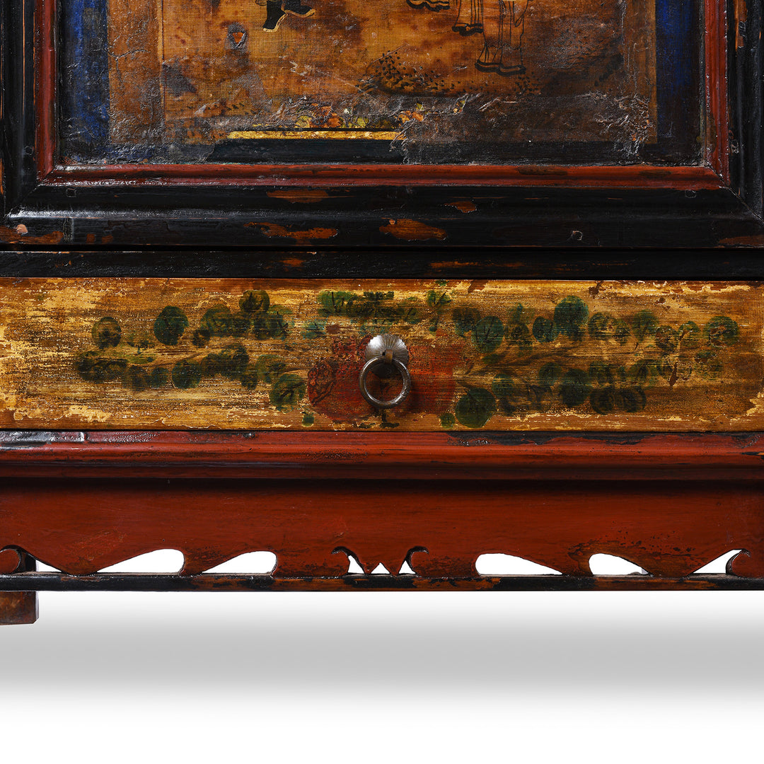 Drawer Artwork Detail From AntiquePainted Sideboard From Mongolia | Indigo Antiques