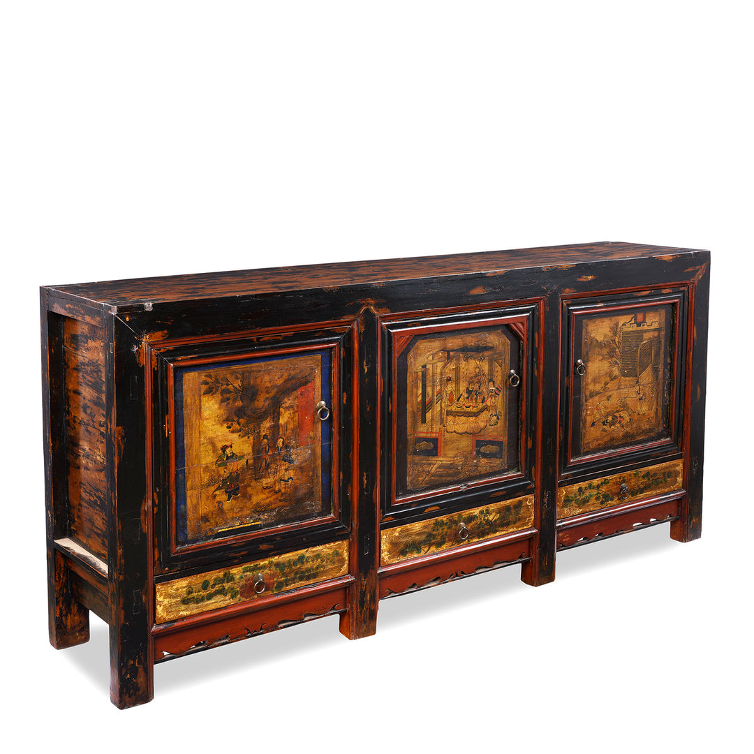 Angled View Of AntiquePainted Sideboard From Mongolia | Indigo Antiques