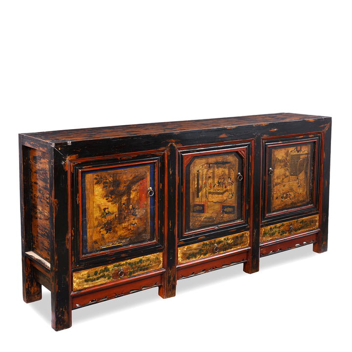 Angled View Of AntiquePainted Sideboard From Mongolia | Indigo Antiques