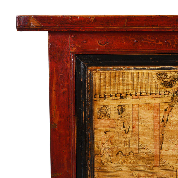 Corner Detail From Antique Painted Chinese Sideboard From Qinghai | Indigo Antiques