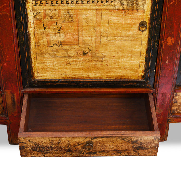Drawer Detail From Antique Painted Chinese Sideboard From Qinghai | Indigo Antiques