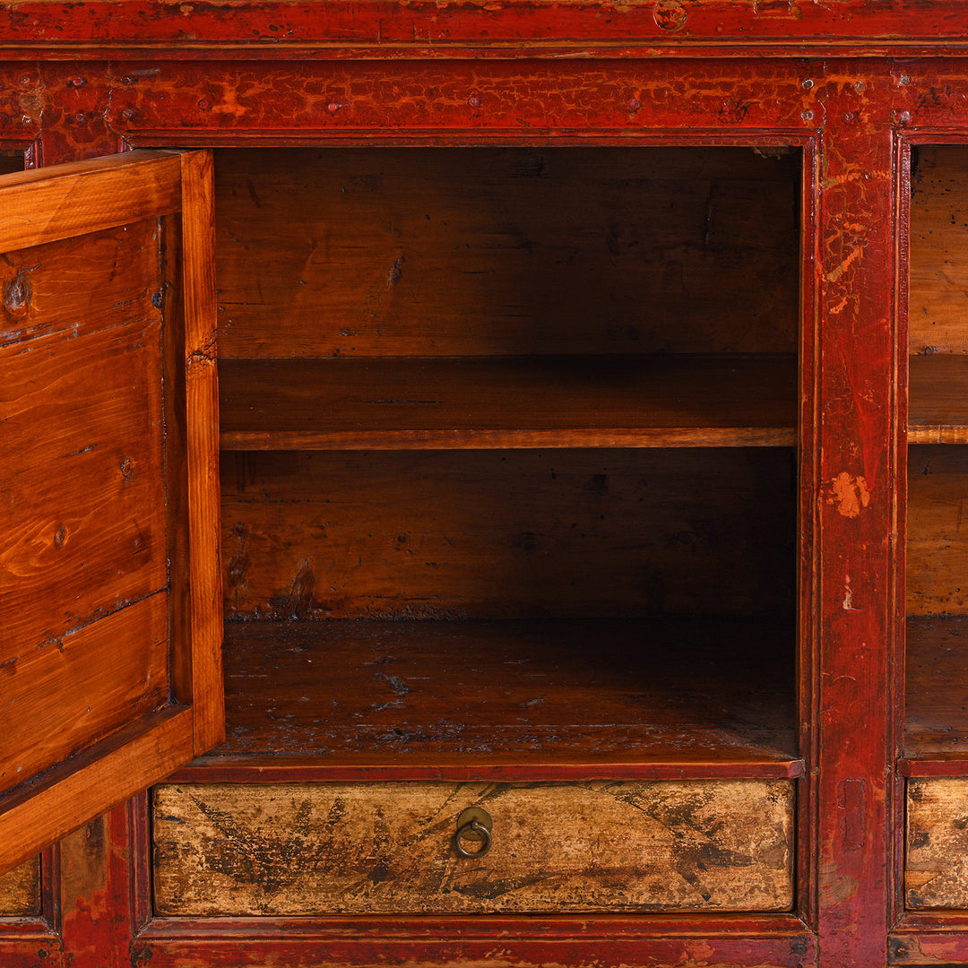 Interior Detail From Antique Painted Chinese Sideboard From Qinghai | Indigo Antiques