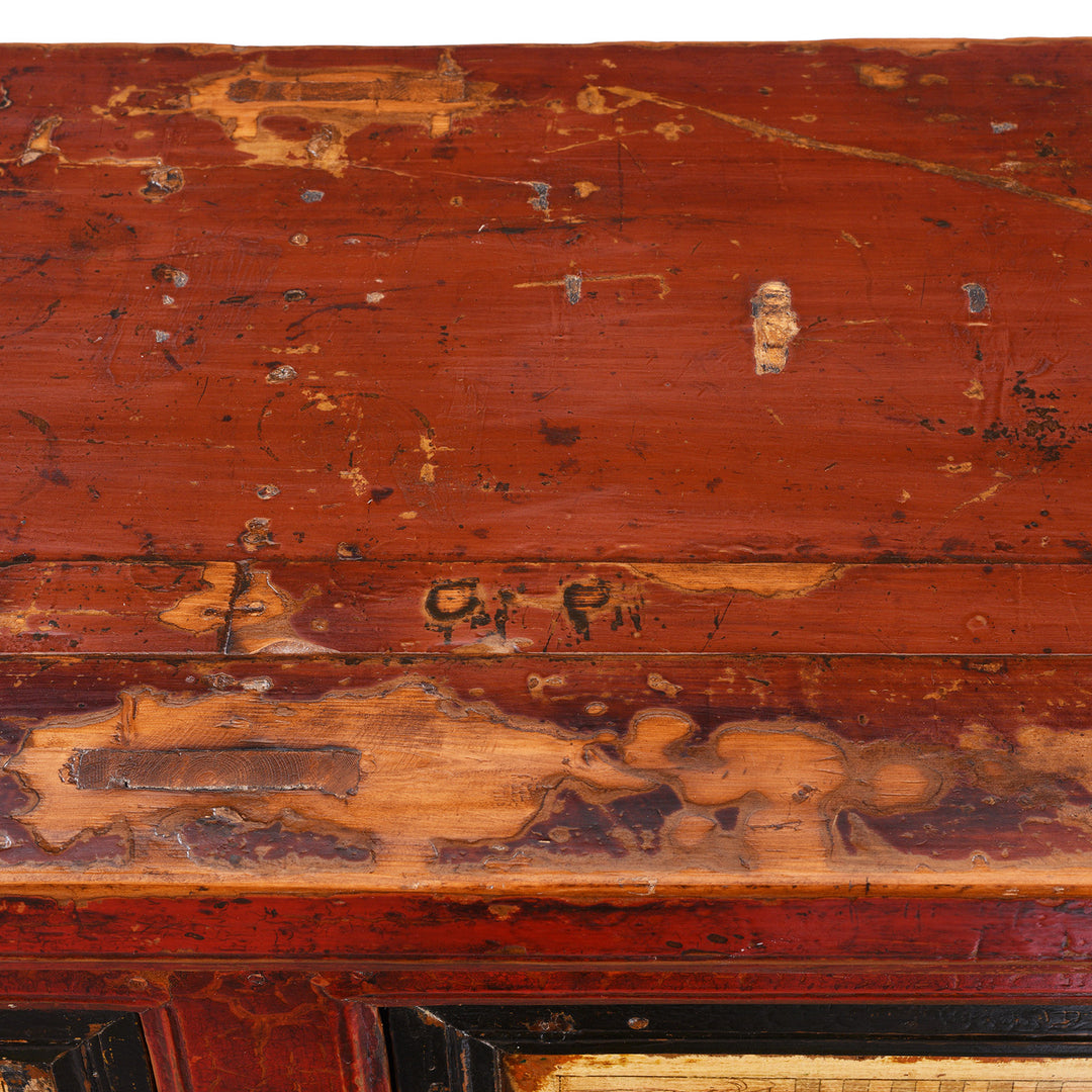 Surface Detail From Antique Painted Chinese Sideboard From Qinghai | Indigo Antiques