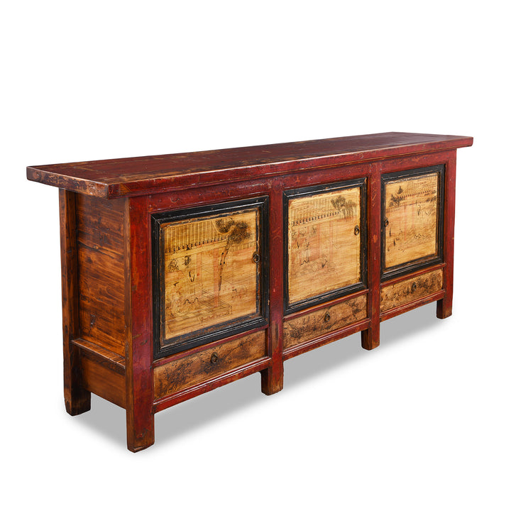 Angled View Showing Depth Of Antique Painted Chinese Sideboard From Qinghai | Indigo Antiques