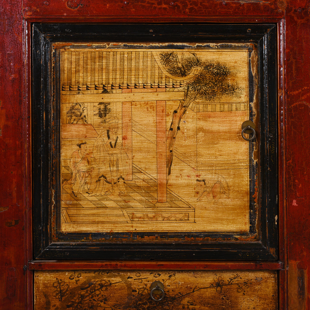 Door Panel Detail From Antique Painted Chinese Sideboard From Qinghai | Indigo Antiques