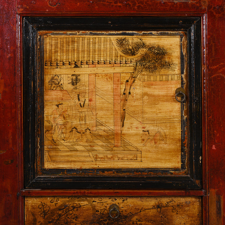 Door Panel Detail From Antique Painted Chinese Sideboard From Qinghai | Indigo Antiques
