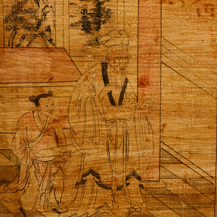 Detail From Door Panel Artwork On Antique Painted Chinese Sideboard From Qinghai | Indigo Antiques