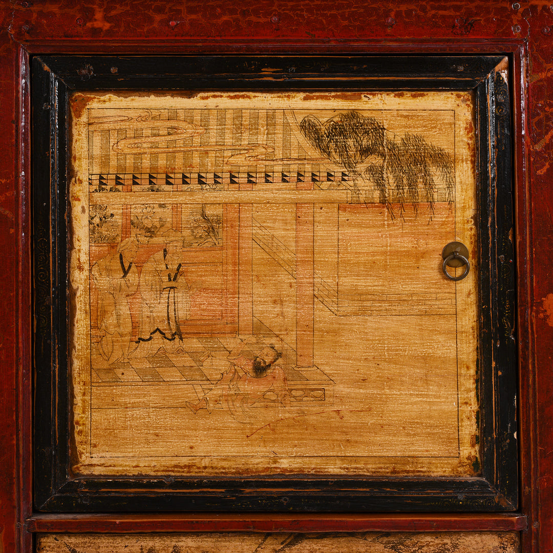 Door Panel Detail From Antique Painted Chinese Sideboard From Qinghai | Indigo Antiques