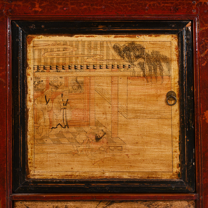 Door Panel Detail From Antique Painted Chinese Sideboard From Qinghai | Indigo Antiques
