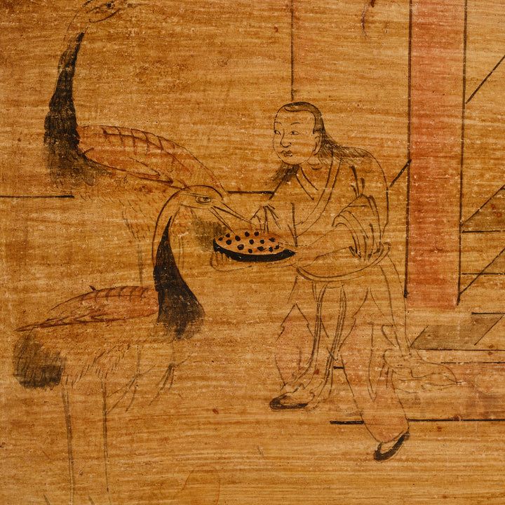 Detail From Door Panel Artwork On Antique Painted Chinese Sideboard From Qinghai | Indigo Antiques