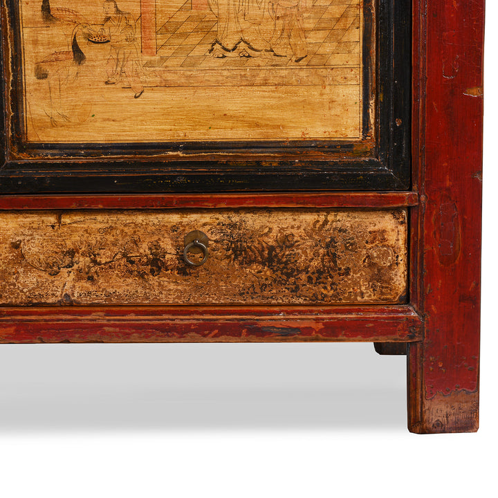 Leg Detail From Antique Painted Chinese Sideboard From Qinghai | Indigo Antiques